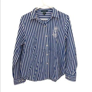Lauren Ralph Lauren Blue and White Stripe Dress Shirt